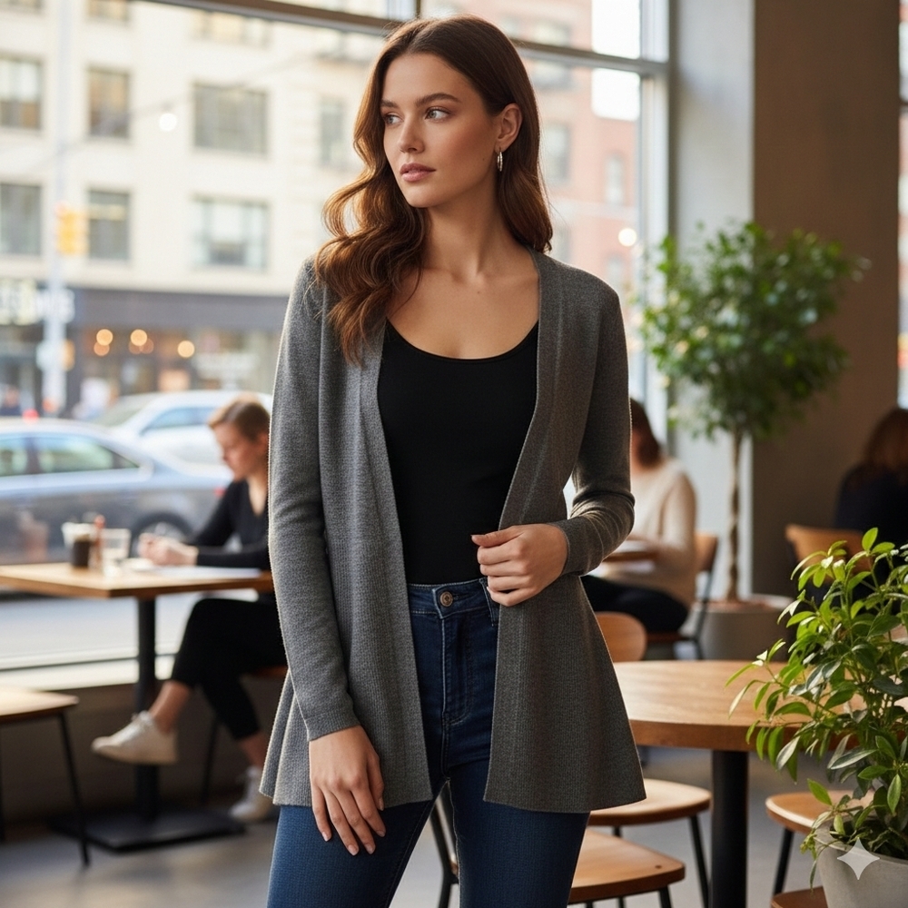 Anthropologie Nanette Lepore Women's Grey Wool Flare Knit Cardigan Size Small